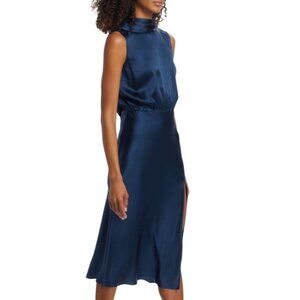 Amanda Uprichard Walden Tie‑Back Midi Dress in Emerson Blue